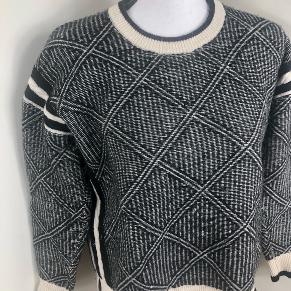 Madewell Diamond Black Cream HighLow Sweater XS - Picture 3 of 6